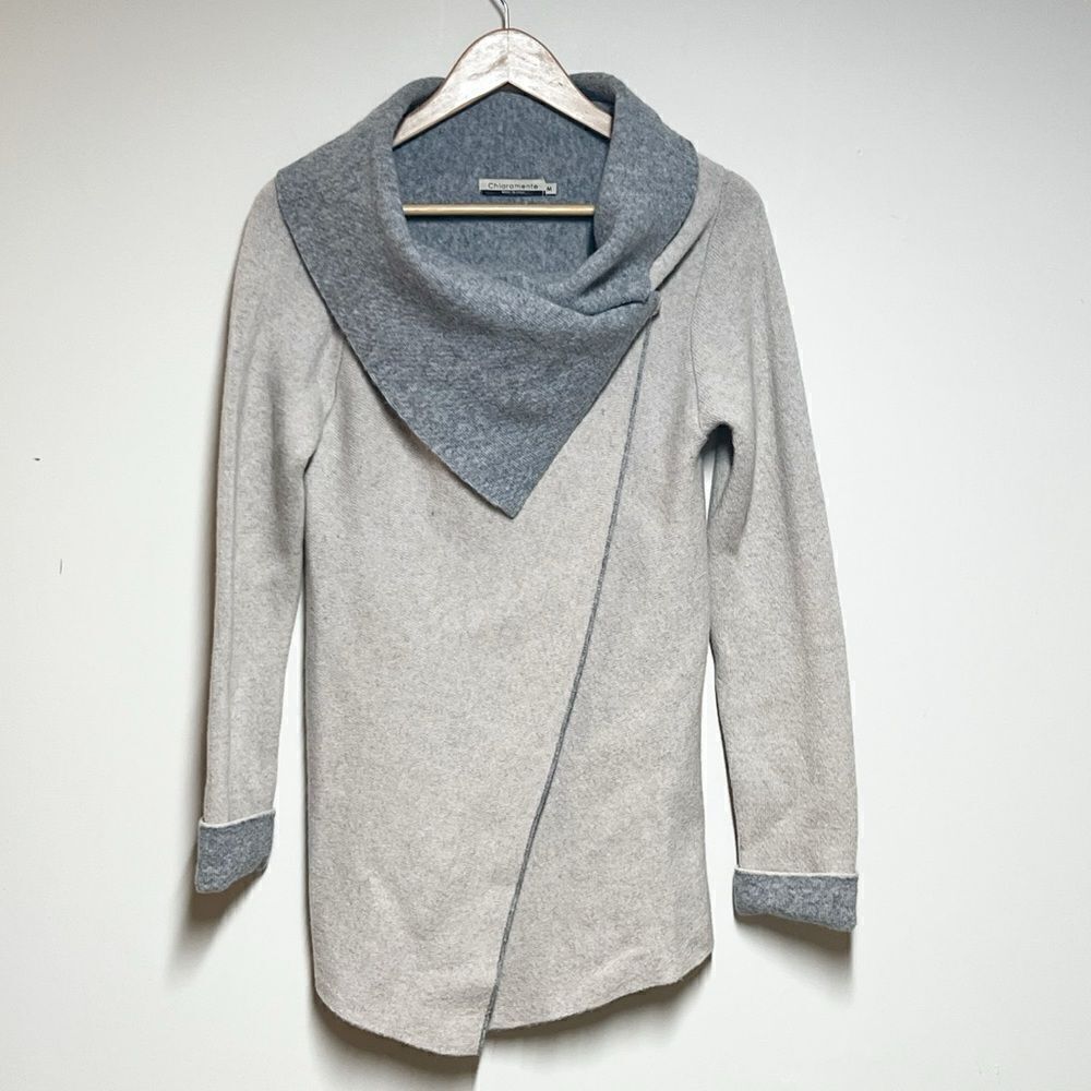 Chiaramente Made In Italy Charcoal Gray & Light Beige Wrap/Shawl Cardigan ~ Sz M